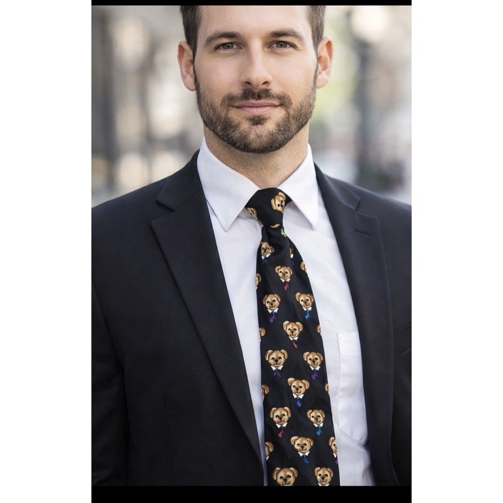 Addiction Black Teddy Bear Suit Neck Tie 4" Wearing Different Color Ties Vintage